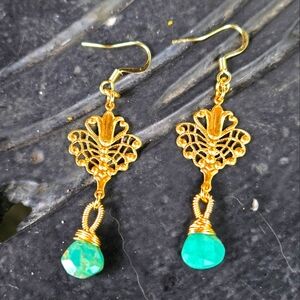 Elegant Brass and Turquoise Dangle Earrings